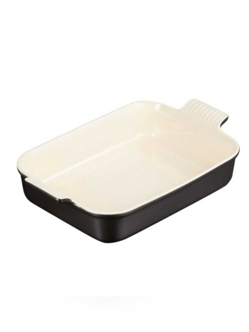 Le Creuset Cream and Black Rectangular Ceramic Baker